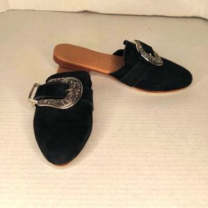 Free People x James Perse Collab Cowboy Buckle Black Suede Mule Size 36